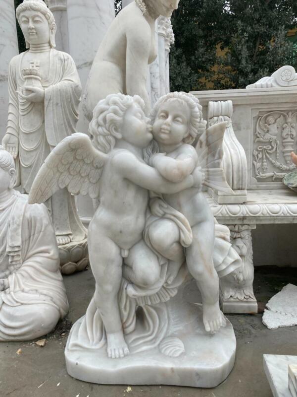 Beautiful Hand Carved Marble Cherub Statue - Mags96