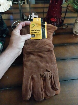 NEW - 14'' pair of brown leather welding gloves