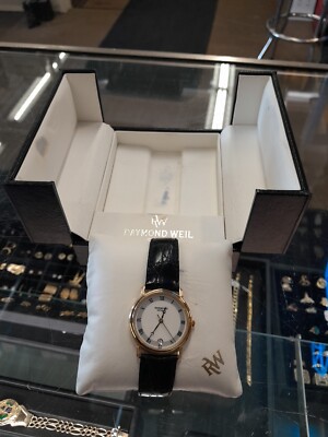 Raymond Weil Geneve 5532 Watch Men 31mm Gold Tone Date Leather Band New Battery
