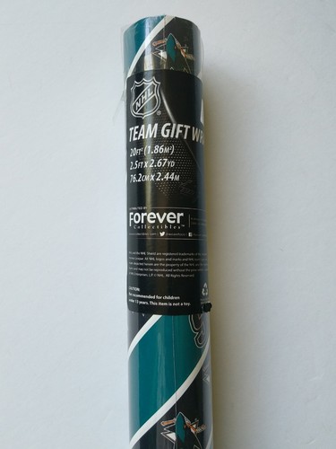 San Jose Sharks NHL Wrapping Paper Roll 2.5 FT x 2.67 YD Forever Collection Teal