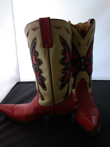 JE-VER COWBOY GIRL'S BOOTS LEATHER HAND MADE. BUTTERFLIES. Size 7-7.5 US