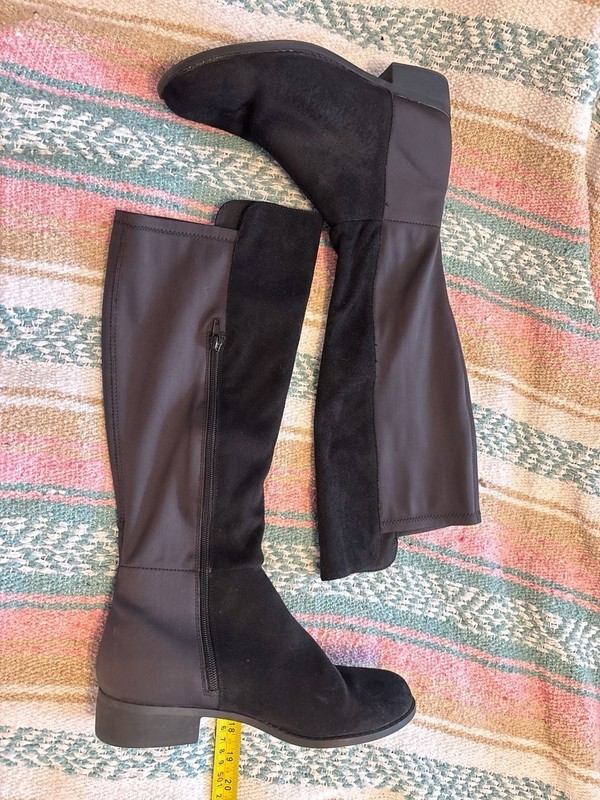 O2: Black Over The Knee Mixed Media Stretch Boots Size 8 y2k 90s