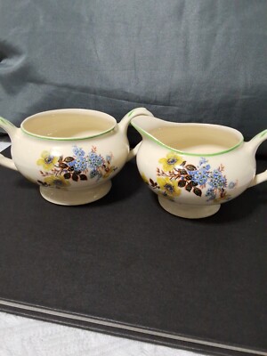 1930s Vintage Princess Anne Ostrow China Golden Dusk Creamer, And Sugar Bowl 