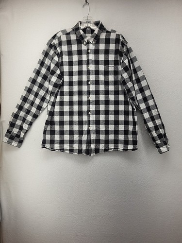 Mocotono Mens Shirt Medium M Cotton Black White Check Button