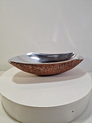 Hallmark Two Toned Metal Oblong Bowl Silver Brown Decorative, B7i