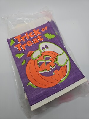 Vintage 1994 Halloween Ghost Pumpkin Paper Treat Bags 35 Ct 