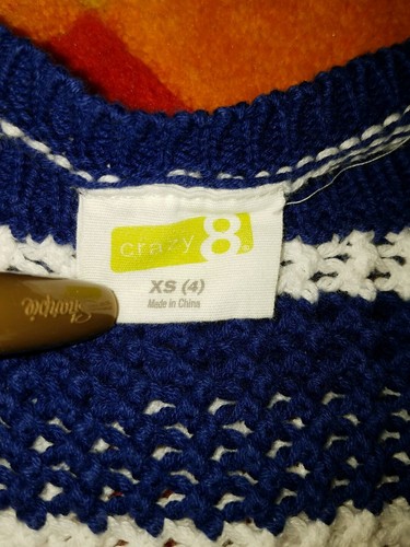 CRAZY 8 BLUE WHITE STRIPED CROCHET PULLOVER SWEATER TOP GIRLS TODDLER SIZE XS 4