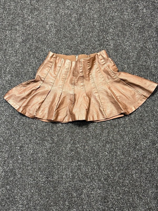 Blu Pepper Womens Metallic Brown Faux Leather Pleated Mini Skirt Size M Y2K Moto