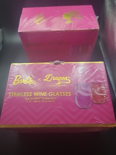 2 X Barbie x Dragon Glassware Stemless Wine Glasses Barbie Collection Set of 4