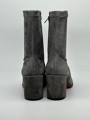 Pre-owned Christian Louboutin Stretchadoxa 70 Stretch Suede Booties Ankle Boots $1295 In Gray