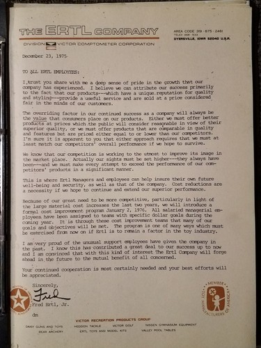 P.I.T. Internal Ertl Models Dyersville IA Process Improvement Team Binder 