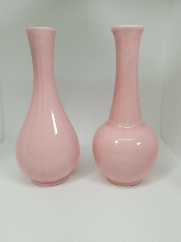 Vintage Light/Pale  Pink Bud Vases. Set of 2. Matching w/ different neck designs