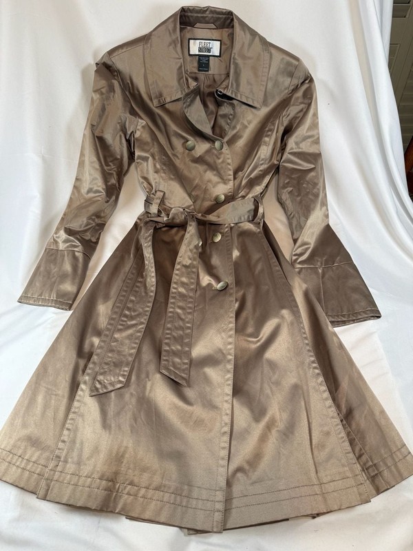 Fleet Street Trench Coat Size L Bronze Double Breasted Belted Quiet Luxury Old