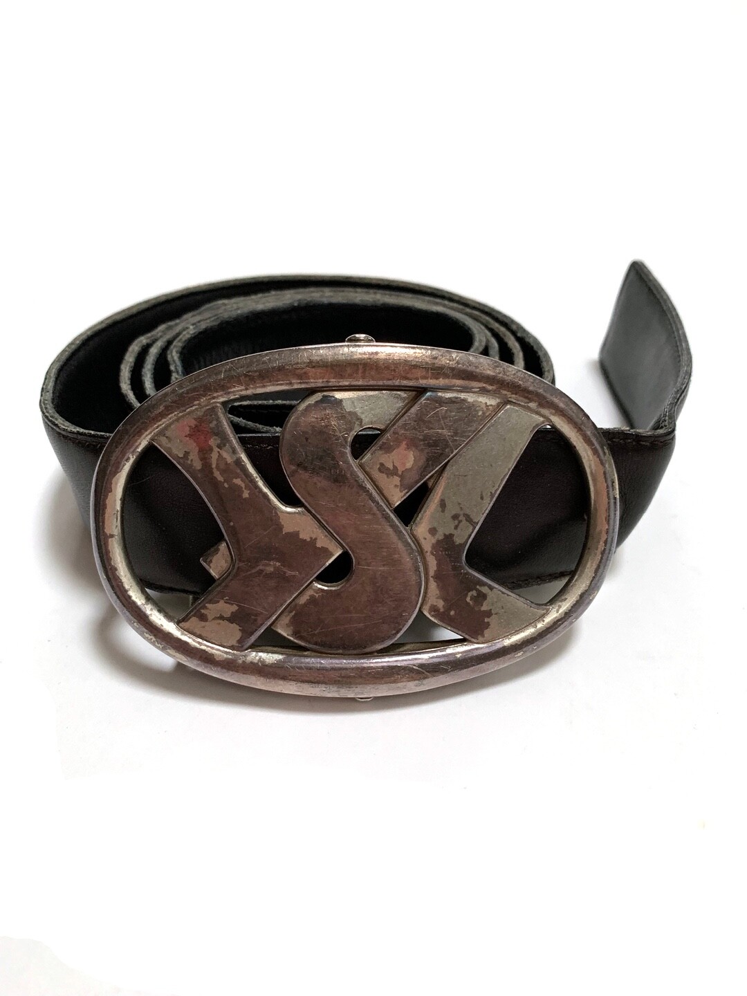 Yves Saint Laurent スタッズベルト Vintage Yves Saint Laurent Retro Belt Enamel YSL Logo Clamp