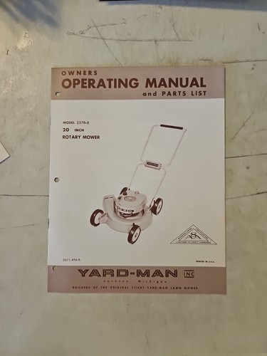 ミュージシャン Instruction manual by West Yard Vintage Yard Man Operating Manual & Parts List. 2270-0 20