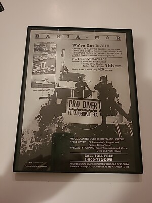 fort lauderdale Print Ad 1984 Bahia Mar Framed 8.5x11  Scuba Pro Diver 