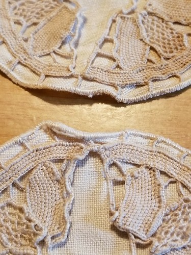 Set of 9 Ivory Battenberg Lace Drink Coasters Used 1980s