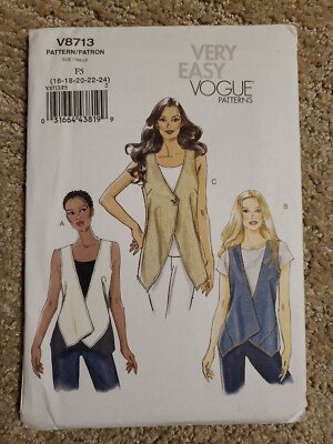 Vogue Misses' Casual Fun Boho Vest Sewing Pattern V8713 Plus Size 16-24 FF 