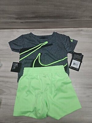 New Boy's Gray Green Nike 2 pc shorts set Size 18 month