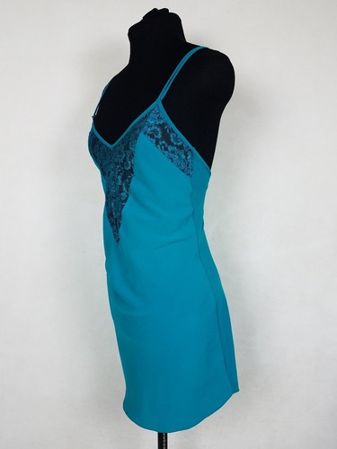 VTG Victoria's Secret XS Babydoll Nighty Gold Label Short Lace Low Cut Teal Blue