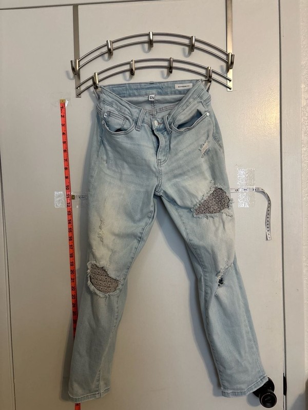 Judy Blue Denim Light Wash Boyfriend Fit Distressed Jeans with Crochet Patch Det