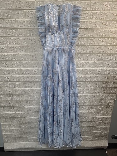 Pre-owned Self-portrait Self Portrait Blue Metallic Chiffon Maxi Dress Size 2