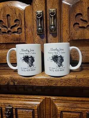 Barber Shop Hair Salon Advertising Mugs 2 Mady Jax Dayton Tennessee White