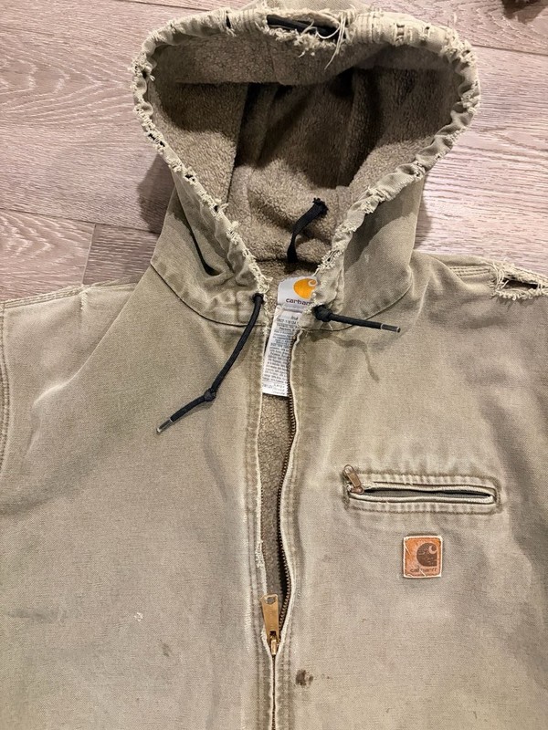 Vintage Carhartt J141 LOV Distressed Olive Sierra Sherpa-Lined