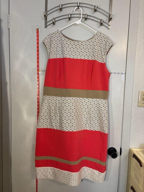 Studio One New York Lace Inset Colorblock Sheath Dress Coral Tan