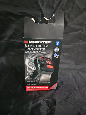 Monster LED Bluetooth FM Transmitter with 2 USB Ports, 3.4 Amp, 0.25lb
