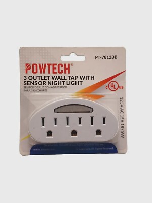 3 Outlet Wall Tap with Sensor Night Light Expands 1 Grounded Outlets into 3
