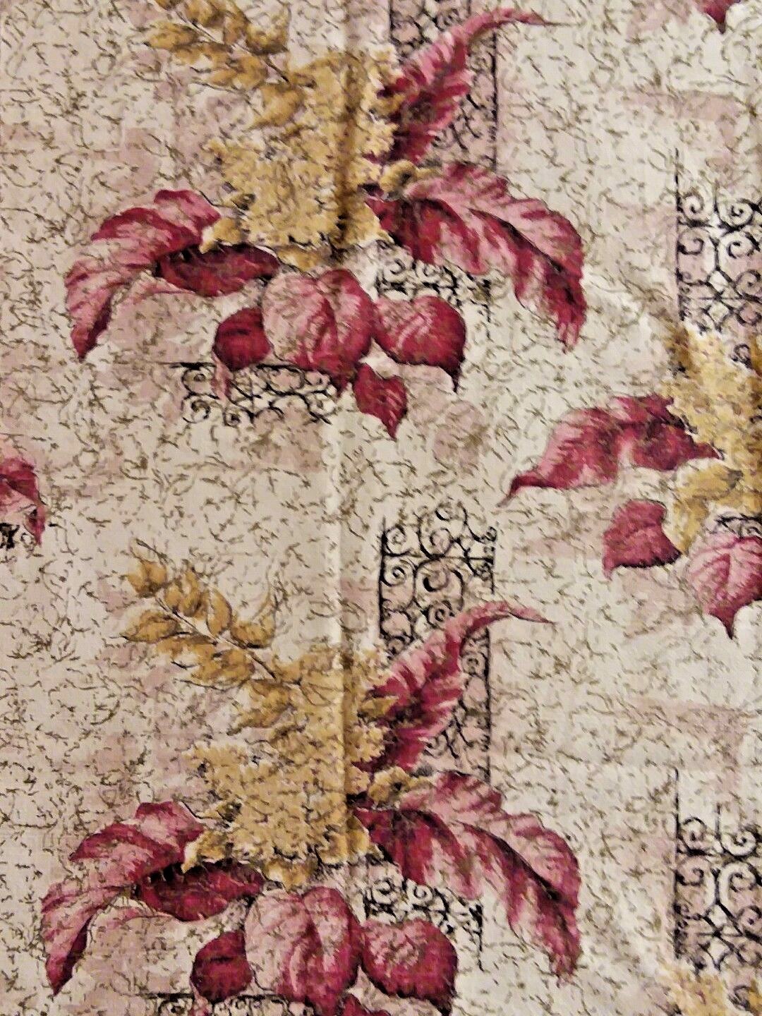 Vintage Mid Century Floral Metallic Barkcloth Fabric Two Pieces 42 x 27, 39 x 20