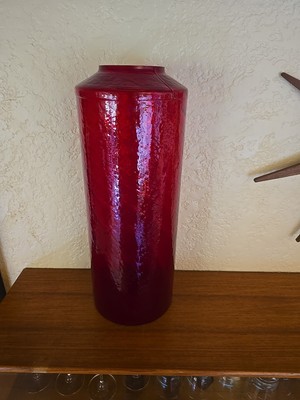 Epic Blenko 7051 Tangerine (Ruby?) Optic Joel Myers 1970 21'' Floor Vase