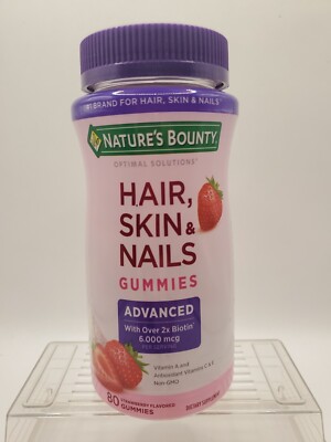 Nature's Bounty Advanced Hair Skin & Nails 80Ct Gummies Strawberry Exp 02/26