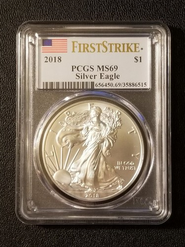 2018 Silver American Eagle 1 oz .999 Fine Silver Bullion PCGS MS69 First Strike