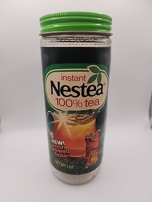 Vintage Nestea Instant 100% Tea Glass Jar with Green Metal Lid  EMPTY JAR