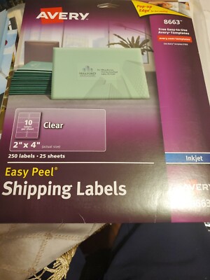 Avery Easy Peel Shipping Labels 250 Labels Clear 8663 Pop Up Edge
