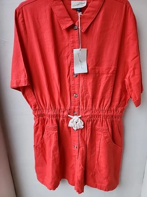 New Universal Thread Womens Button Up Short Sleeve Red Romper