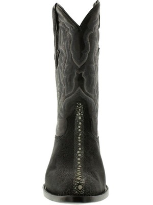 Pre-owned J Toe Row Stone Mens Black Stingray Exotic Skin Western Cowboy Boots