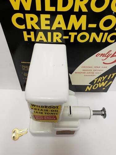 NOS 1950s Wildroot Cream Oil 5c Coin Operated Machine Sign Barber Shop Dispenser