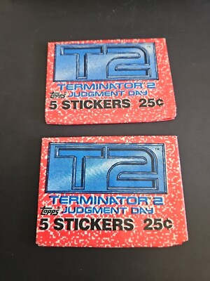 2- 1991 T2 TERMINATOR 2 JUDGEMENT DAY TOPPS SEALED UNOPENED PACKS 5 STICKERS PER