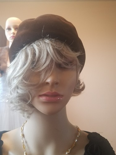 Vintage Gene Doris New York brown hat peachloom velour size 22 union made