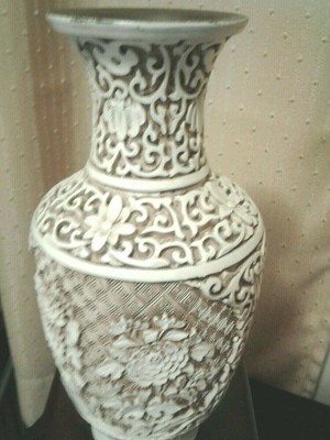 Vintage Chinese Ivory White Colored Carved Resin Cinnabar Type
