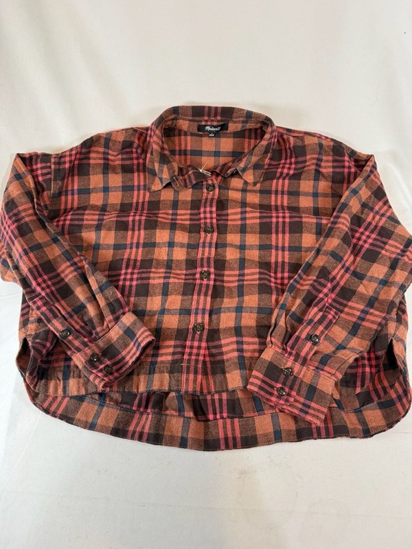 Madewell Womens Flannel Long-Sleeve Crop Shirt Size S Rust Multi Plaid Heritage
