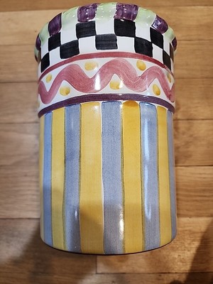 MACKENZIE CHILDS PICCADILLY CERAMIC UTENSIL HOLDER .  RARE RETIRED.  - MINT