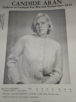 Vintage Candide Knitting Pattern Aran Cardigan For Men Women Size 12-18 & 40- 44