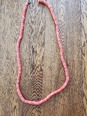Sliced Pink Coral Necklace Long 34 Inch Beautiful Tropical Fashion Spring Summer