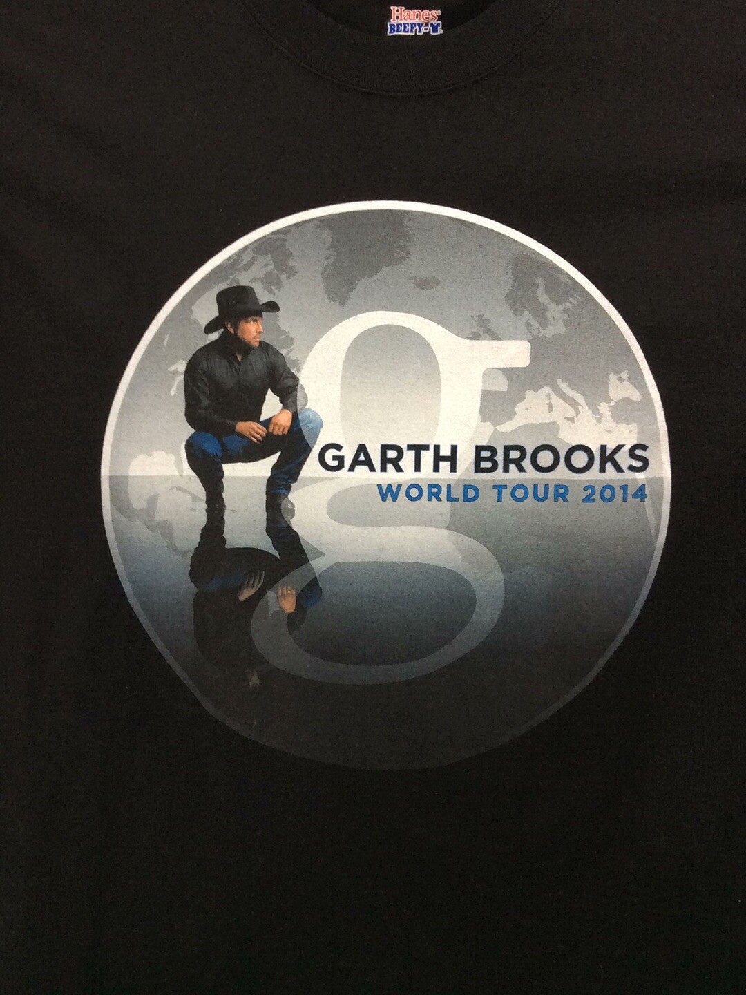 Garth Brooks 2014 Tour Mens Black Graphic Double Side TShirt Sz M Hanes Beefy-T