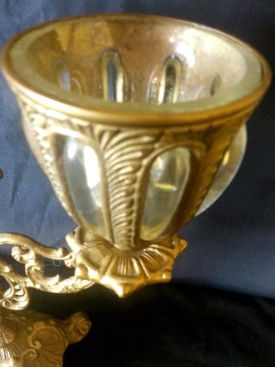 Vintage Candelabra Ornate Metal Brass Finish Glass Inserts For Votive Candles