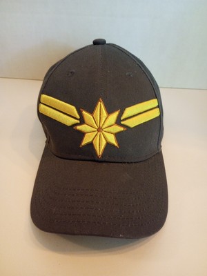 Captain Marvel Emblem Hat Gray Gold SnapBack Cap Embroidered Logo Adult 